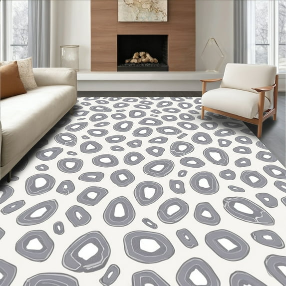 ODIKA 2'x3' Machine Washable Non-Slip Area Rug, Abstract Animal Inspired Design with Interlocking Spotted in Contrasts High Traffic Rug, Gray, 313361