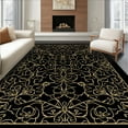 thumbnail image 1 of ODIKA 4'x6' Machine Washable Non-Slip Area Rug, Abstract Botanical Motif Symmetrical Vines Stylized Blossom Clusters High Traffic Rug, Black, 240101, 1 of 7
