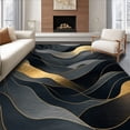 thumbnail image 1 of ODIKA 4'x6' Machine Washable Non-Slip Area Rug, Abstract Charcoal Waves With Gleaming Amber Accent Indoor High Traffic Rug, Black, 87328, 1 of 7