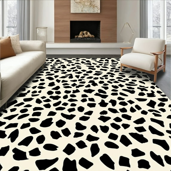ODIKA 6' Machine Washable Non-Slip Area Rug, Abstract Dairy Print Modern Farmhouse Style High Traffic Rug, Black, 324051