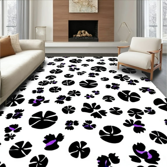 ODIKA 8' Machine Washable Non-Slip Area Rug, Abstract Farm Creature Spotted Motif Art High Traffic Rug, White, 324057