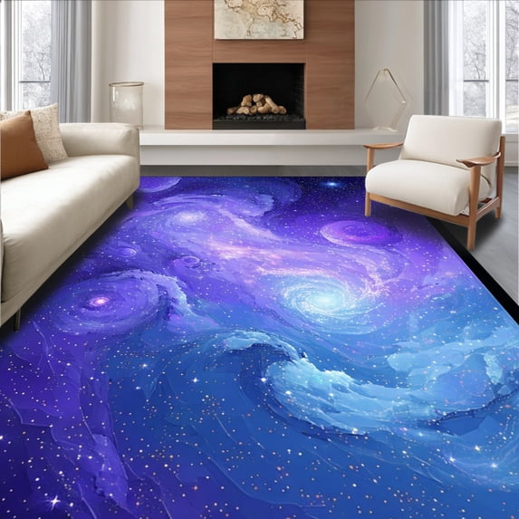 ODIKA 5'x7' Machine Washable Non-Slip Area Rug, Abstract Galaxy Space Stars & Celestial Body High Traffic Rug, Purple, 131442