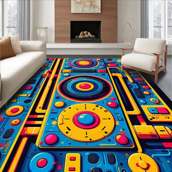 Flatwoven High Traffic Area Rug, Abstract Game Console, Non Slip, Stain Resistant, Washable Area Rugs for Living Room, Bedroom(Blue, 2X3)