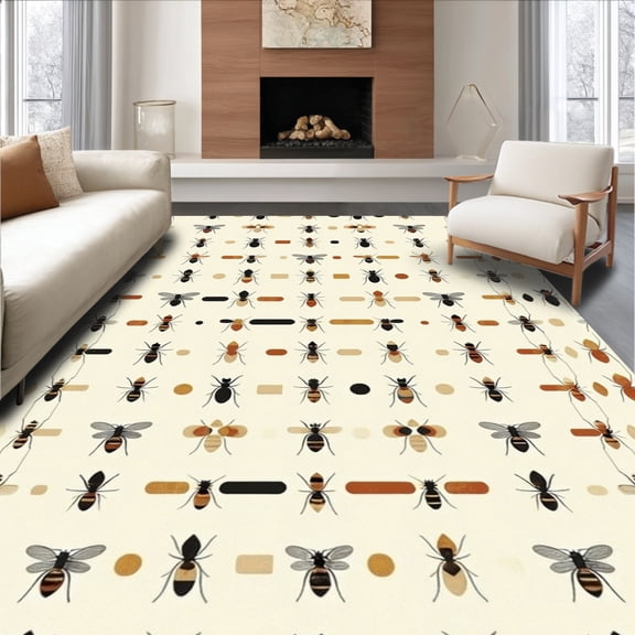 ODIKA 2'x3' Machine Washable Non-Slip Area Rug, Abstract Insect Inspired Featuring Repetitive Minimalist Ant Shapes High Traffic Rug, Beige, 182612