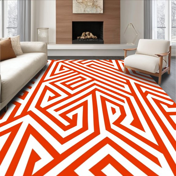 Flatwoven High Traffic Area Rug, Abstract Interlocking Chevron with Gradient Hue Transitions, Non Slip, Stain Resistant, Washable Area Rugs for Living Room, Bedroom(Orange, 6)