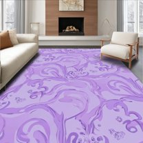Flatwoven High Traffic Area Rug, Abstract Lilac Waves with Delicate Floral Embellishments, Non Slip, Stain Resistant, Washable Area Rugs for Living Room, Bedroom(Purple, 4X6)