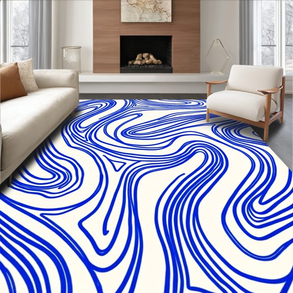 ODIKA 4'x6' Machine Washable Non-Slip Area Rug, Abstract Flow Design Featuring and Strokes High Traffic Rug, Blue, 393464