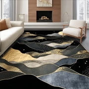ODIKA 4x6 Abstract Black Washable Area Rug Non-Slip, Chair-Friendly, Flatwoven for Home Office, Under Desk