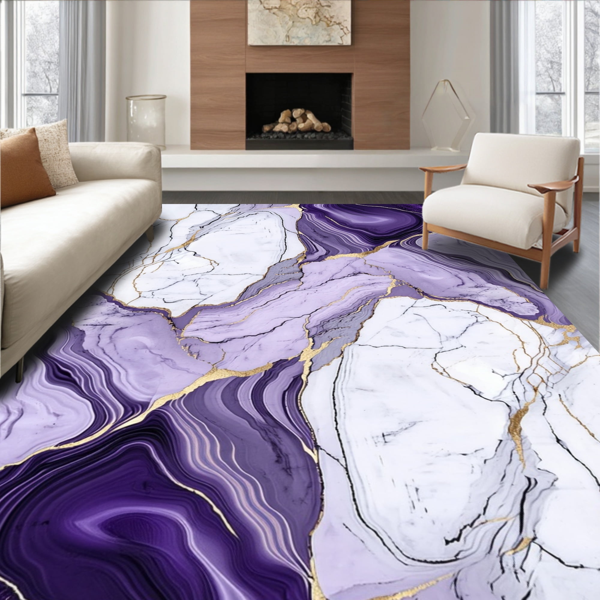 Flatwoven High Traffic Area Rug, Abstract Marble Vein Design Featuring ...
