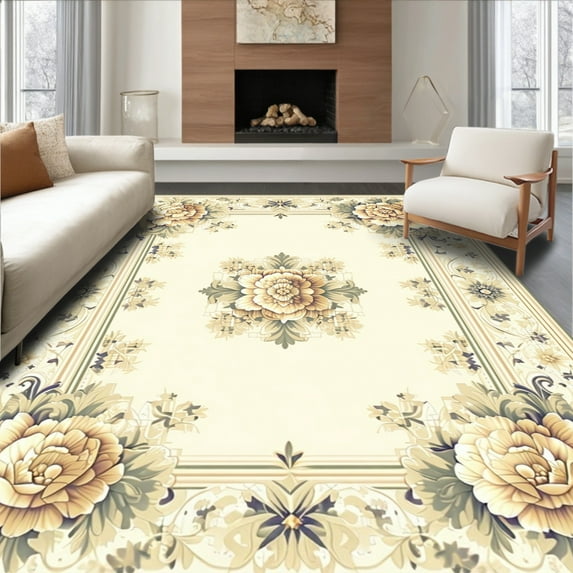 ODIKA 2'x3' Machine Washable Non-Slip Area Rug, Abstract Modern Beige and Ivory High Traffic Rug, Beige, 46974