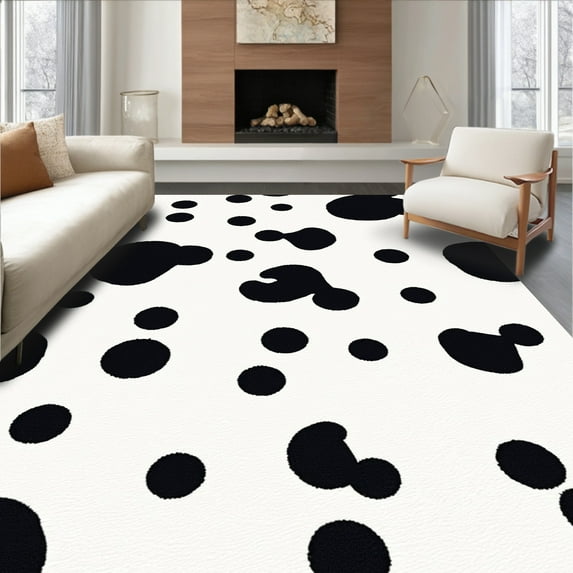 ODIKA 8'x10' Machine Washable Non-Slip Area Rug, Abstract Prairie Spots with Freeform Natural Accents High Traffic Rug, Black, 298559