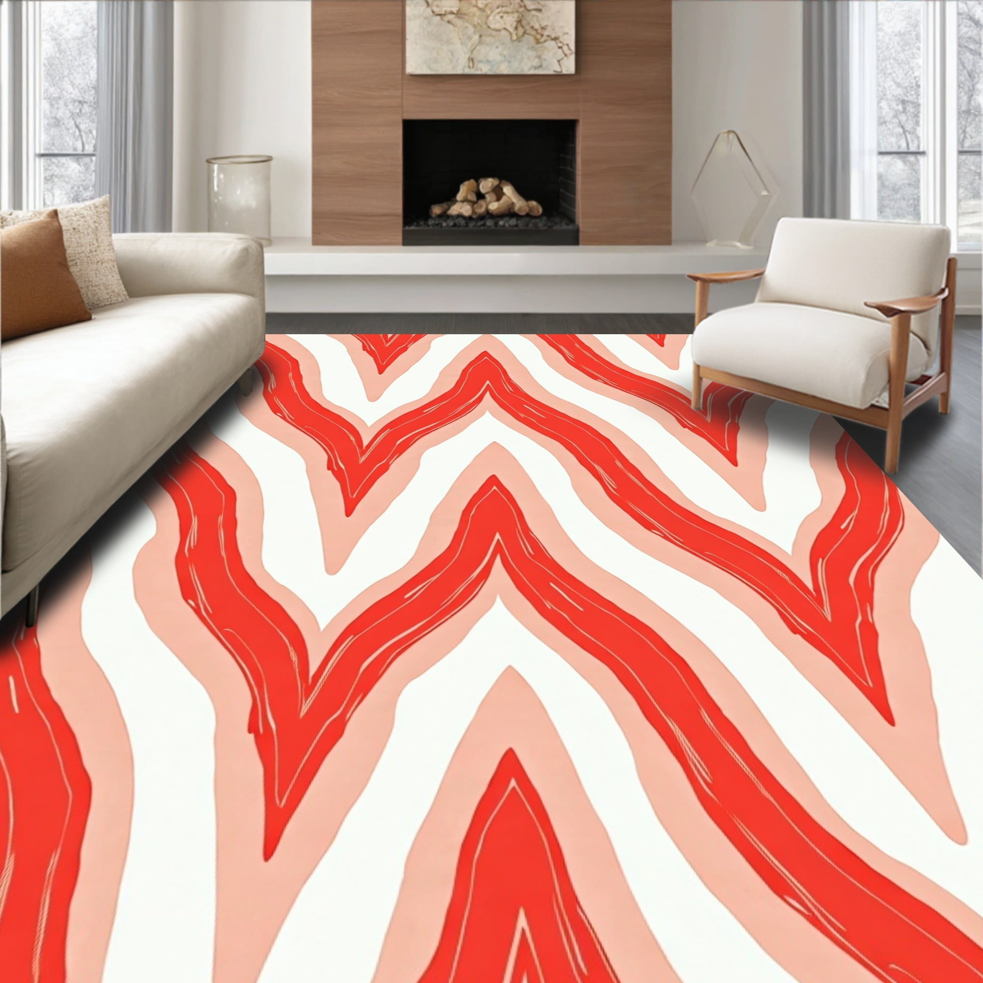 Flatwoven High Traffic Area Rug, Abstract Rippled Stripes with Layered ...