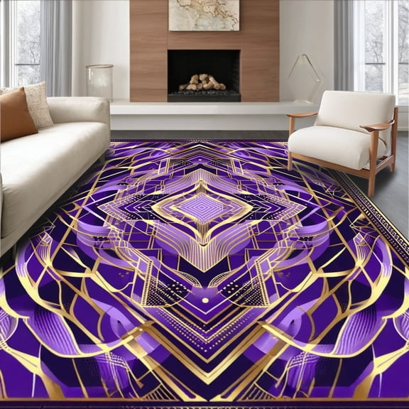 ODIKA 8'x10' Machine Washable Non-Slip Area Rug, Abstract with Spiral for Living Room High Traffic Rug, Purple, 82910