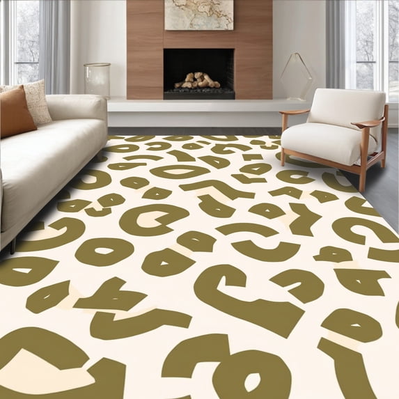 ODIKA 3'x5' Machine Washable Non-Slip Area Rug, Abstract Spotted Modern Hide Design High Traffic Rug, Ivory, 331334