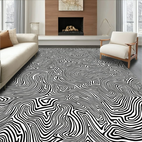 ODIKA 3'x5' Machine Washable Non-Slip Area Rug, Abstract Spotted Monochrome Speckled Design High Traffic Rug, Black, 298588