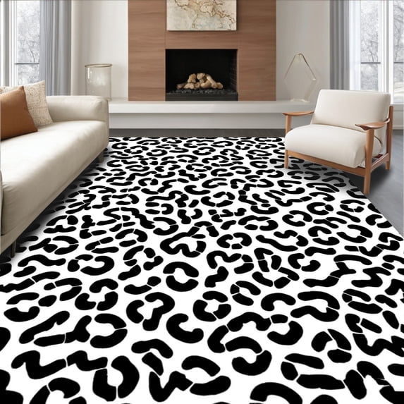 ODIKA 4'x6' Machine Washable Non-Slip Area Rug, Abstract Spotted Patterned Floor Covering High Traffic Rug, Black, 303229