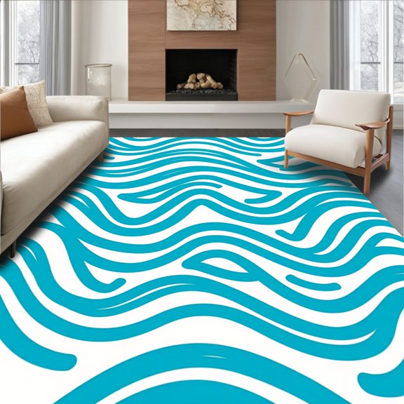 Flatwoven High Traffic Area Rug, Abstract Wave Ripple Accent Decor, Non Slip, Stain Resistant, Washable Area Rugs for Living Room, Bedroom(Blue, 4X6)