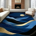 thumbnail image 1 of ODIKA 6'x9' Machine Washable Non-Slip Area Rug, Abstract Wave Featuring Bold Navy and Radiant Gold Highlights High Traffic Rug, Blue, 135872, 1 of 7