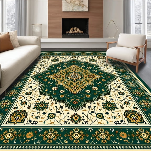 ODIKA 4'x6' Machine Washable Non-Slip Area Rug, African for Girls Room with Print High Traffic Rug, White, 68305