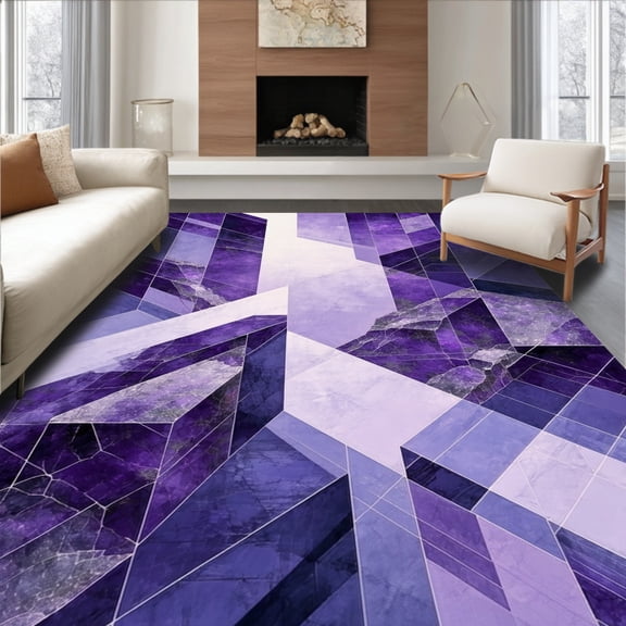 Flatwoven High Traffic Area Rug, Amethyst Geode Crystalline Fractured, Non Slip, Stain Resistant, Washable Area Rugs for Living Room, Bedroom(Purple, 2X3)