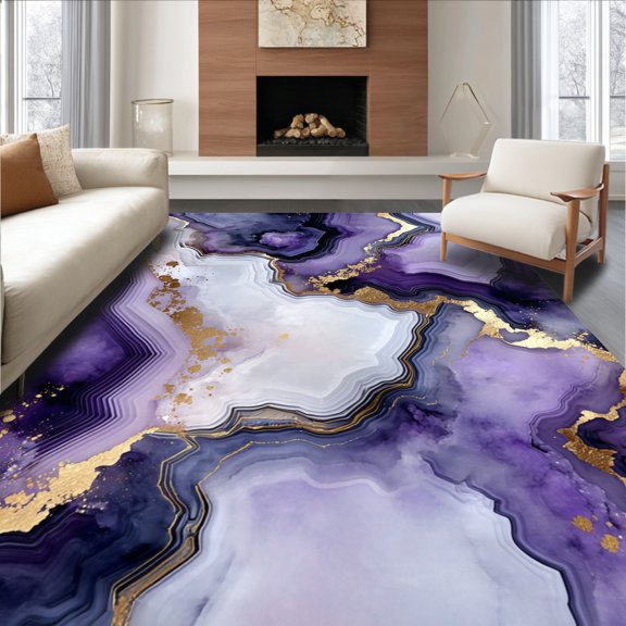 Flatwoven High Traffic Area Rug, Amethyst Geode Inspired Abstract Art Design, Non Slip, Stain Resistant, Washable Area Rugs for Living Room, Bedroom(Purple, 2X3)