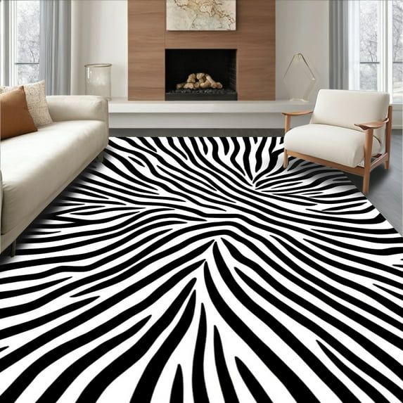 ODIKA 8'x10' Machine Washable Non-Slip Area Rug, Animal Print Faux Skin Accent High Traffic Rug, Black, 287522