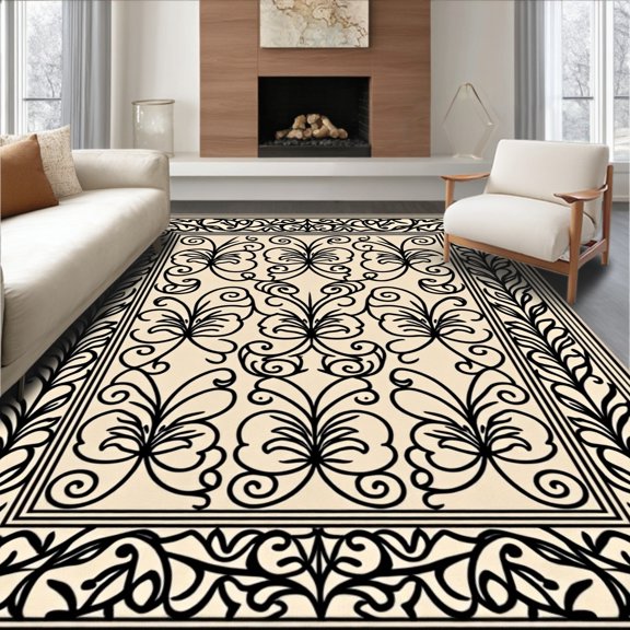 Flatwoven High Traffic Area Rug, Antique Scroll Vine Trellis Botanical Ancient Artisan Masterpiece, Non Slip, Stain Resistant, Washable Area Rugs for Living Room, Bedroom(Beige, 2X3)