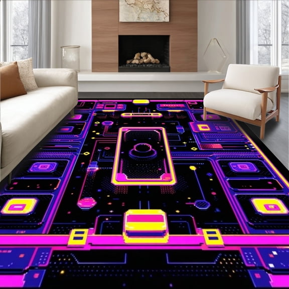 ODIKA 8'x10' Machine Washable Non-Slip Area Rug, Arcade Adventure for Gaming High Traffic Rug, Purple, 85317