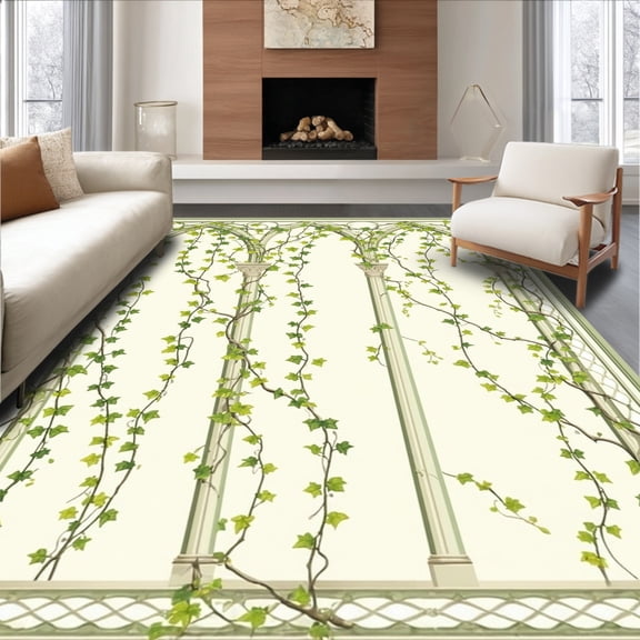 Flatwoven High Traffic Area Rug, Arched Trellis Motif Botanical Scrollwork Design, Non Slip, Stain Resistant, Washable Area Rugs for Living Room, Bedroom(Ivory, 2X3)