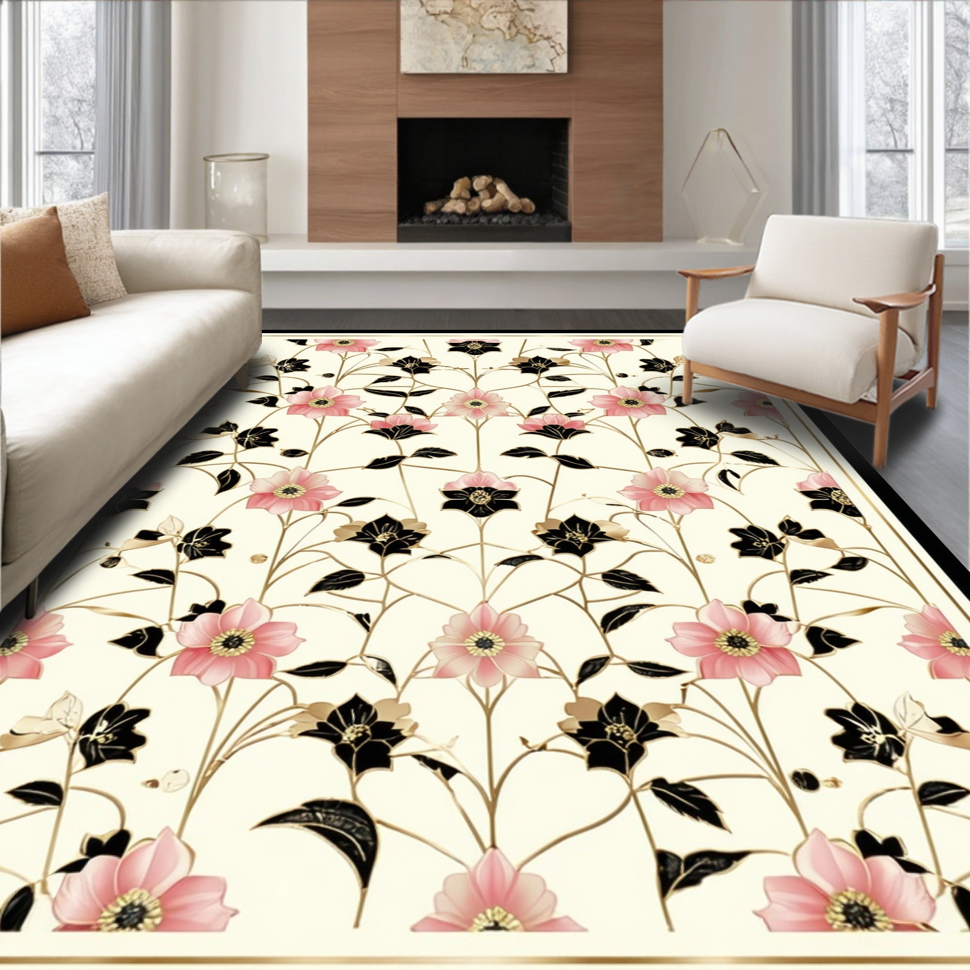 ODIKA 3'x5' Machine Washable Non-Slip Area Rug, Art Blooms with ...