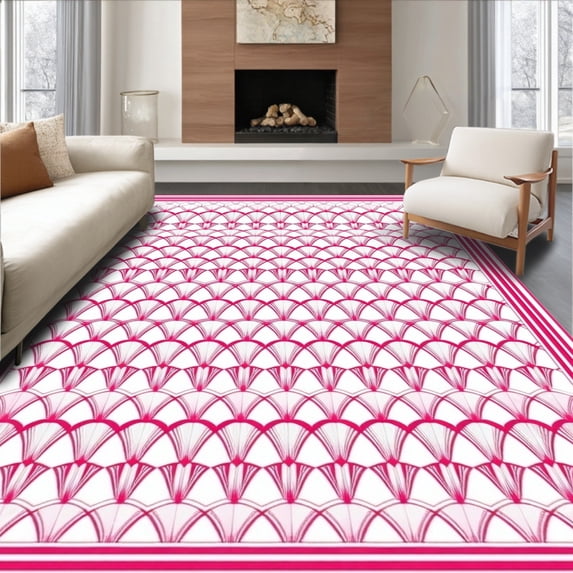 ODIKA 6'x9' Machine Washable Non-Slip Area Rug, Art Fan Motif High Traffic Rug, Pink, 201666