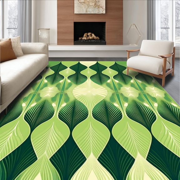 Flatwoven High Traffic Area Rug, Art Deco Fan Round Elegant Geometric Archways, Non Slip, Stain Resistant, Washable Area Rugs for Living Room, Bedroom(Green, 2X3)
