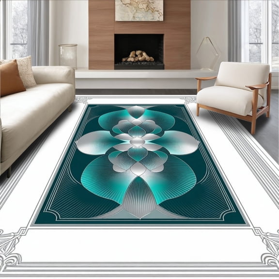 Flatwoven High Traffic Area Rug, Art Deco Fanfare Entryway Floor Covering, Non Slip, Stain Resistant, Washable Area Rugs for Living Room, Bedroom(Teal, 2X3)