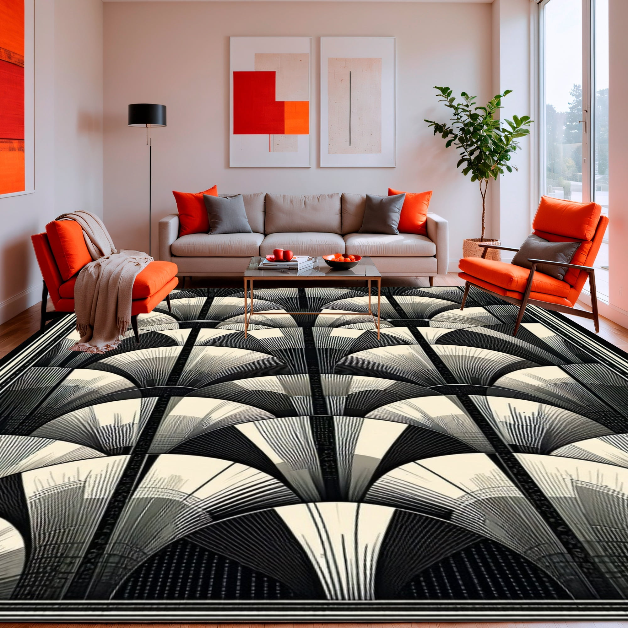 ODIKA 2'x3' Machine Washable Non-Slip Area Rug, Art Inspired Fan Motif ...