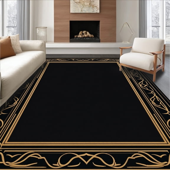 ODIKA 8'x10' Machine Washable Non-Slip Area Rug, Art Inspired Geometric Design with Interlocking High Traffic Rug, Black, 293429
