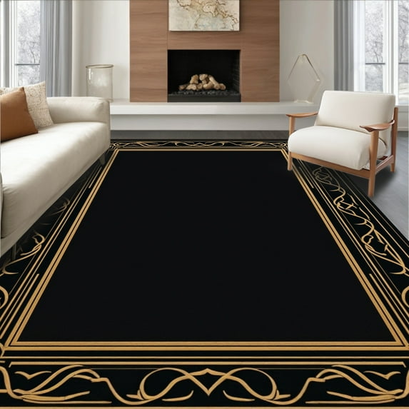 ODIKA 8' Machine Washable Non-Slip Area Rug, Art Inspired Geometric Design with Interlocking High Traffic Rug, Black, 293429