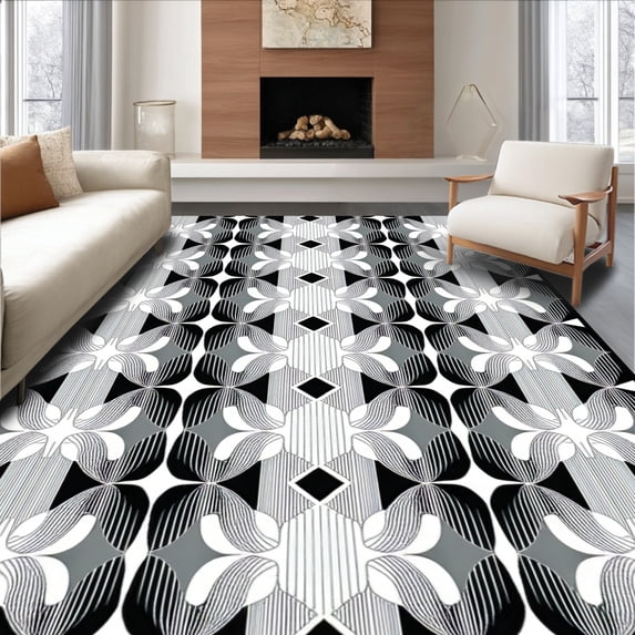 ODIKA 4'x6' Machine Washable Non-Slip Area Rug, Art Inspired High Traffic High Traffic Rug, Gray, 142243