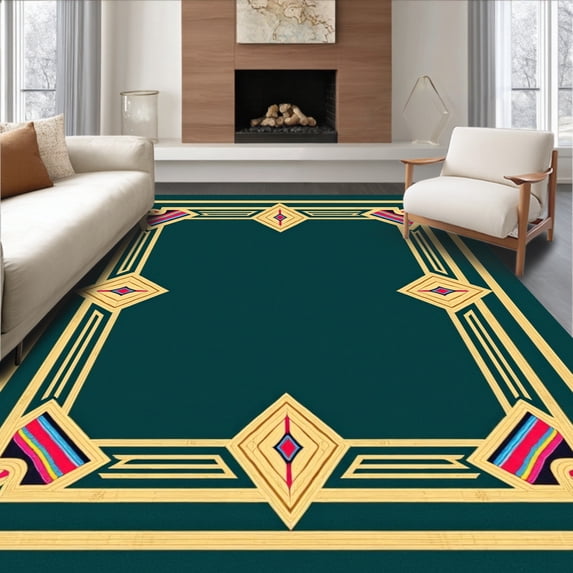 Flatwoven High Traffic Area Rug, Art Deco Inspired Interlocking Diamond Motif with Subtle Color Variations, Non Slip, Stain Resistant, Washable Area Rugs for Living Room, Bedroom(Green, 3X5)