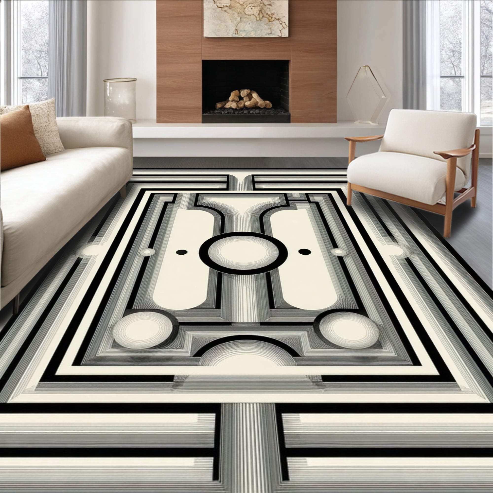 ODIKA 3'x5' Machine Washable Non-Slip Area Rug, Art Inspired Labyrinth ...