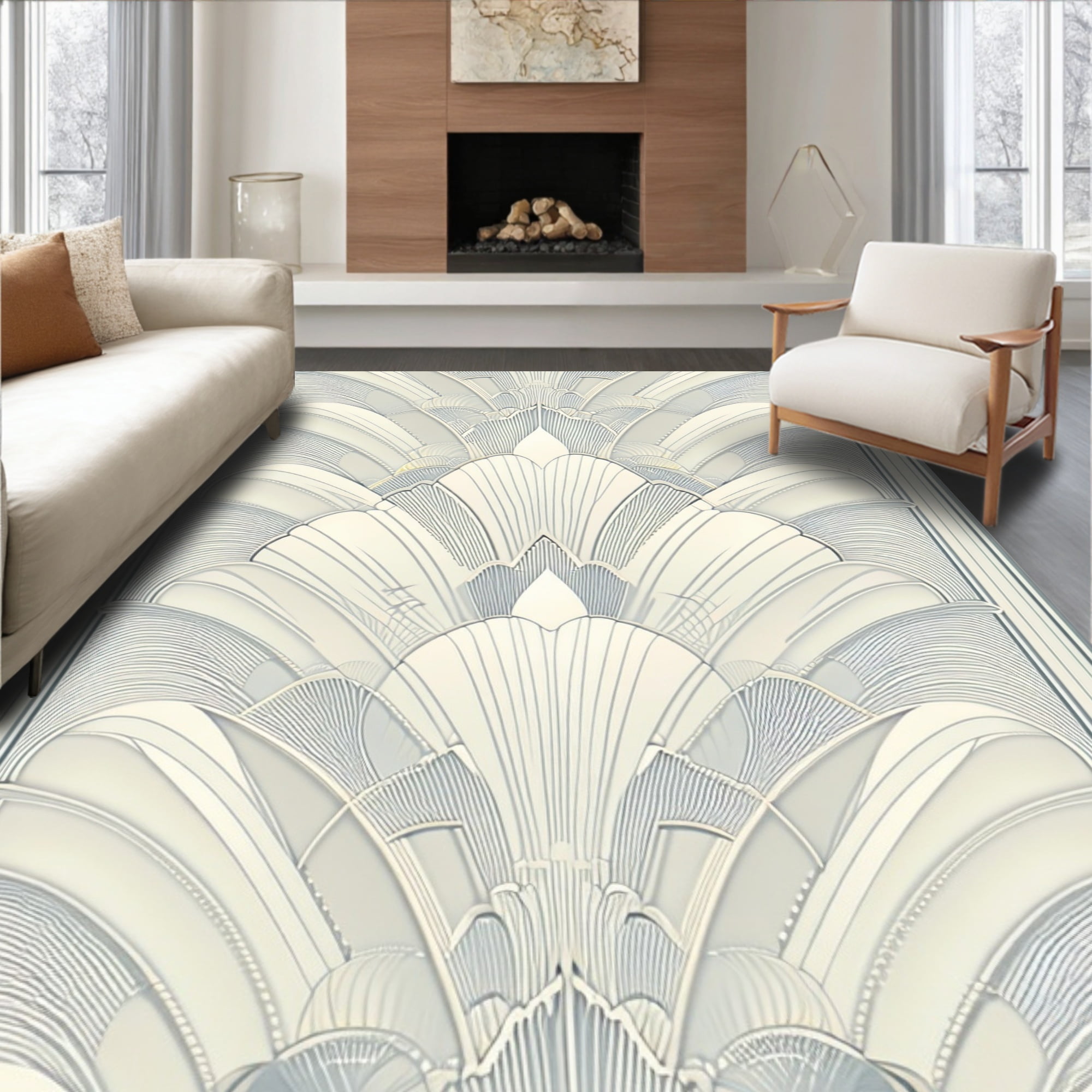 Flatwoven High Traffic Area Rug, Art Deco Radiant Fan Motif with ...