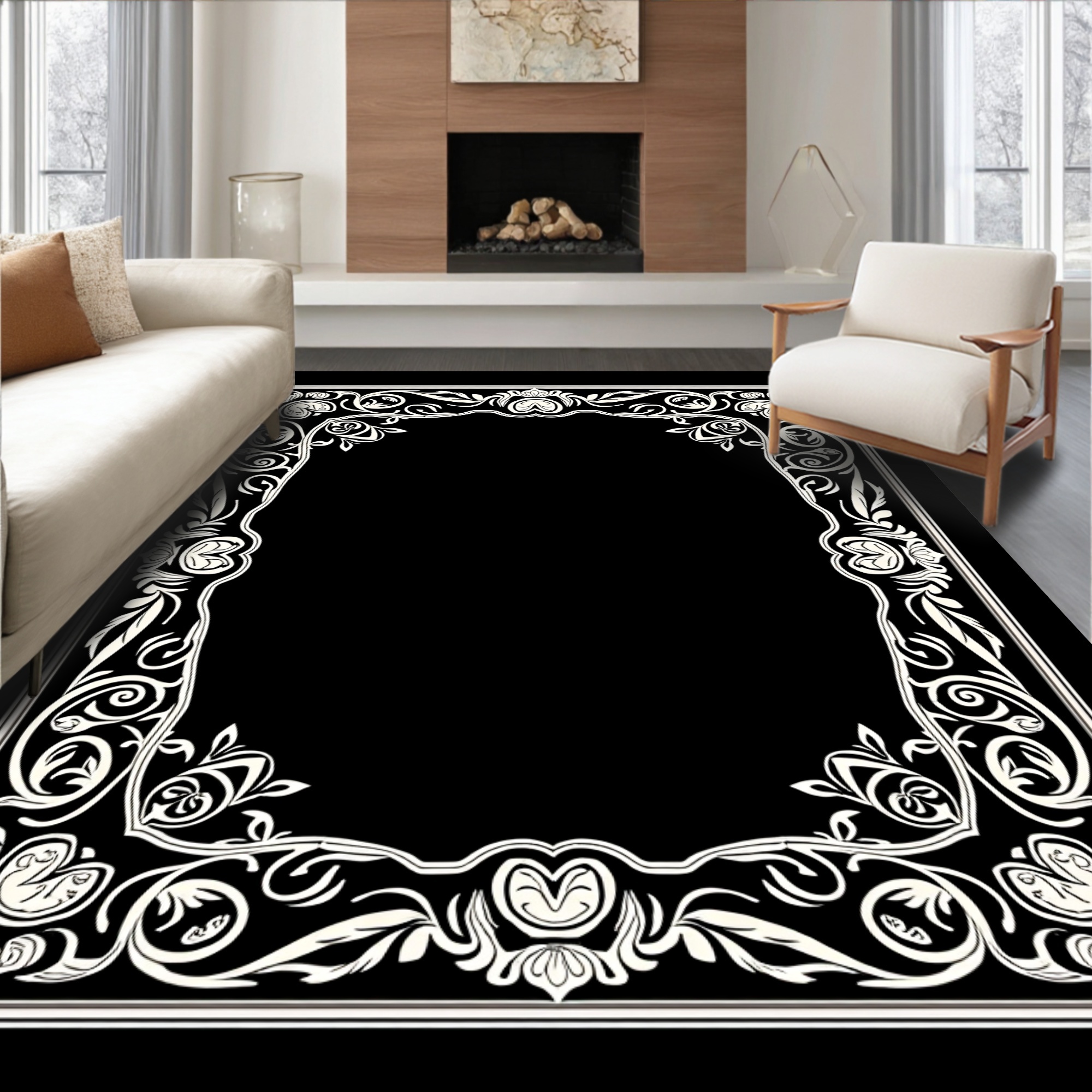 Scroll Work Pattern Rug ODIKA 8'x10' Machine Washable Non-Slip Area Rug, Art Nouveau Botanical ...