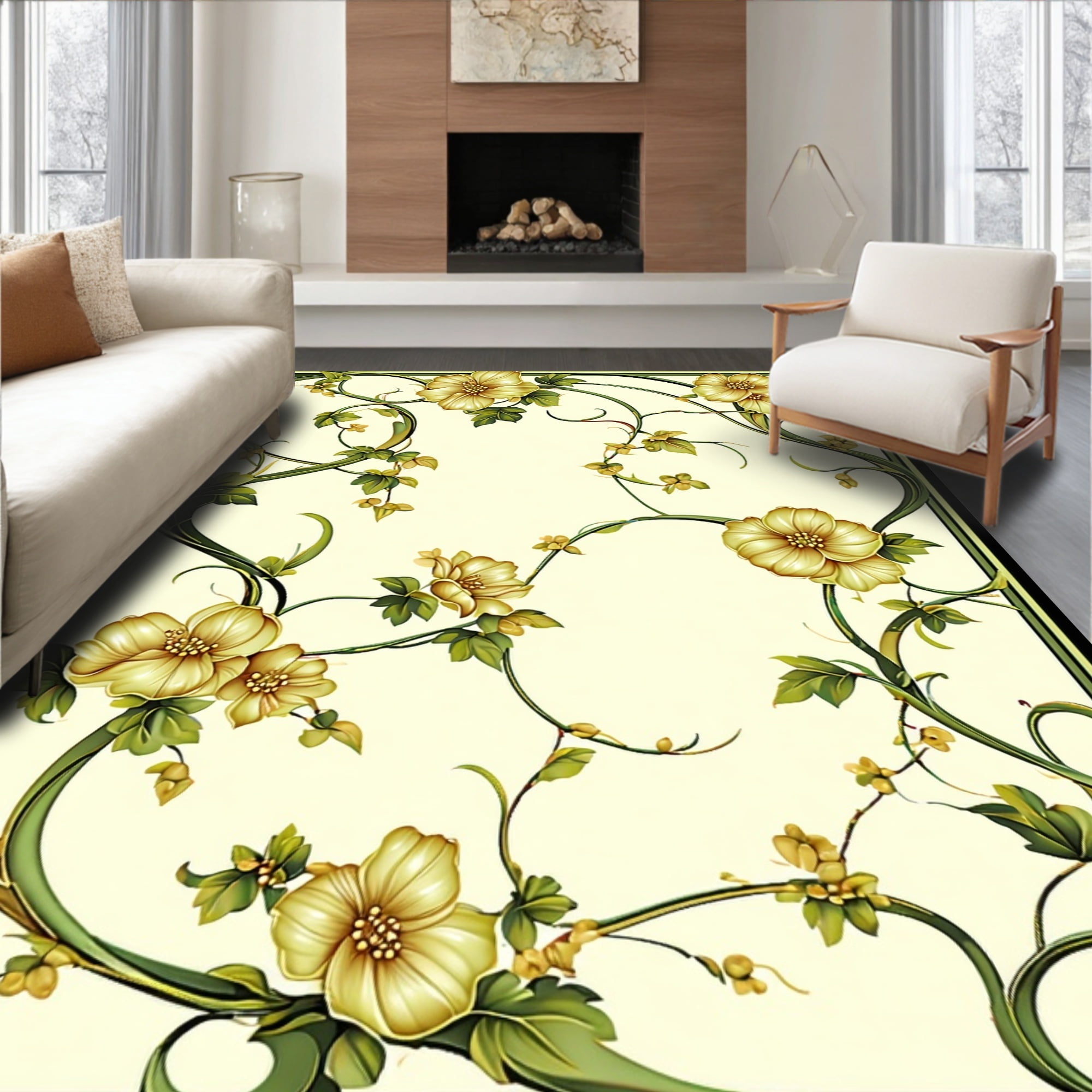 ODIKA 8'x10' Machine Washable Non-Slip Area Rug, Art Nouveau Floral ...