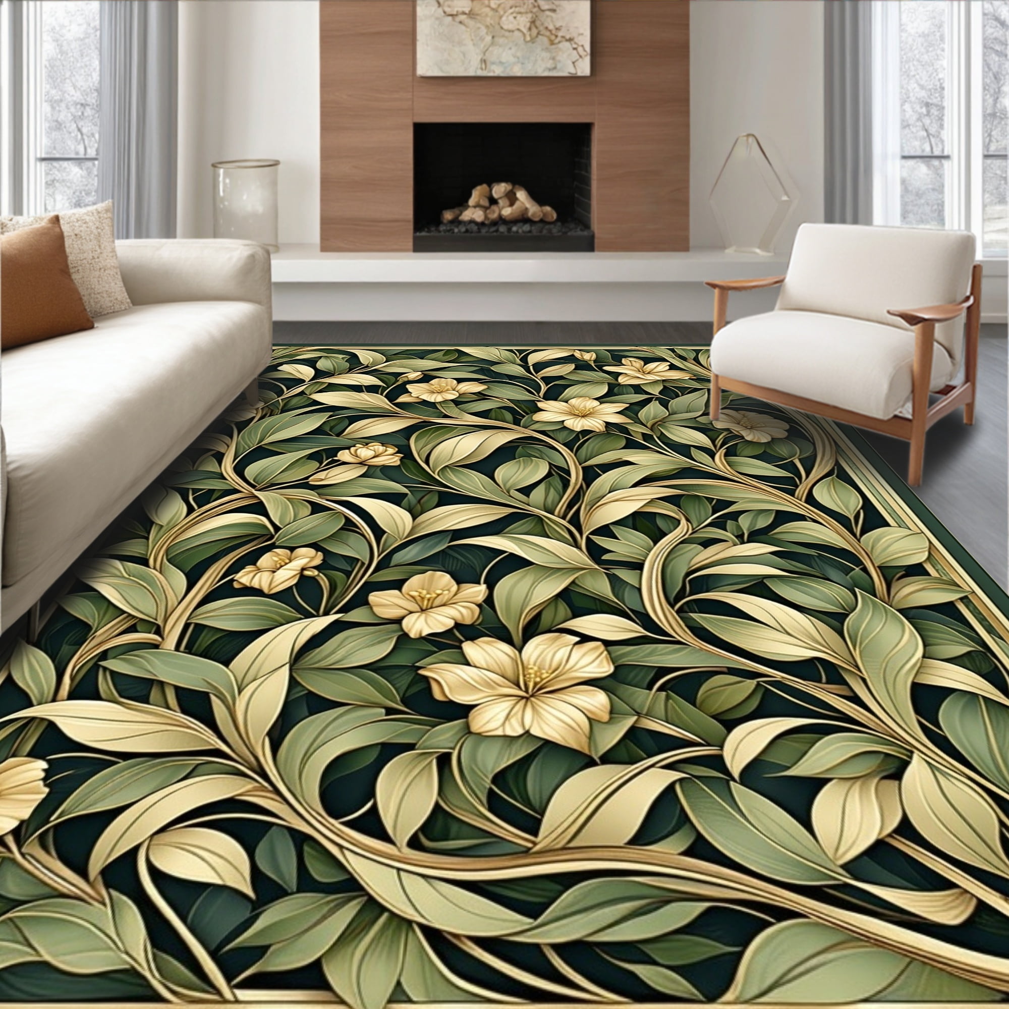 Flatwoven High Traffic Area Rug, Art Nouveau Floral Vinework with ...
