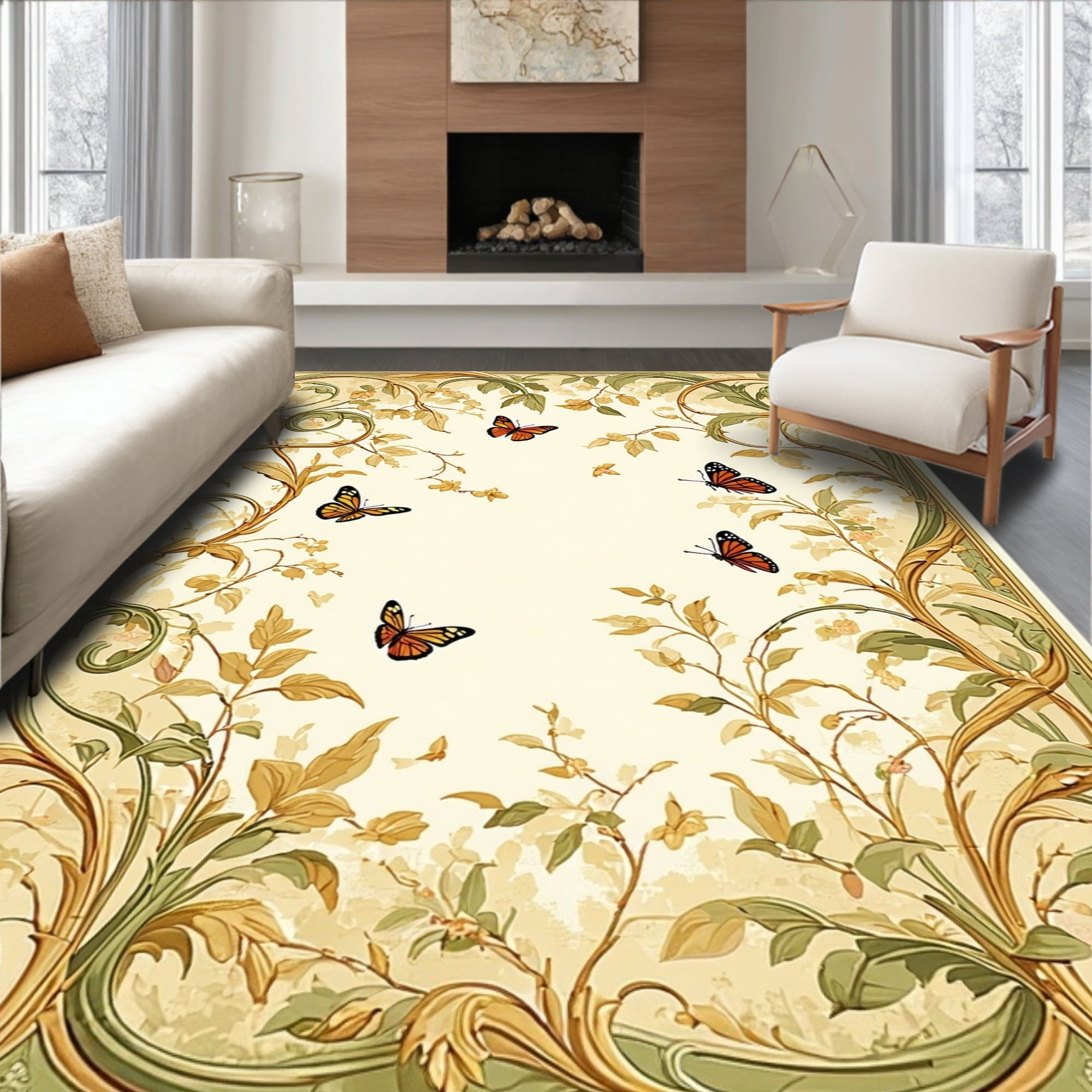 Flatwoven High Traffic Area Rug, Art Nouveau Inspired Swirl Design with ...