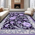 thumbnail image 1 of ODIKA 5'x7' Machine Washable Non-Slip Area Rug, Art Nouveau Scrollwork with Whimsical Floral Flourishes High Traffic Rug, Purple, 225054, 1 of 7