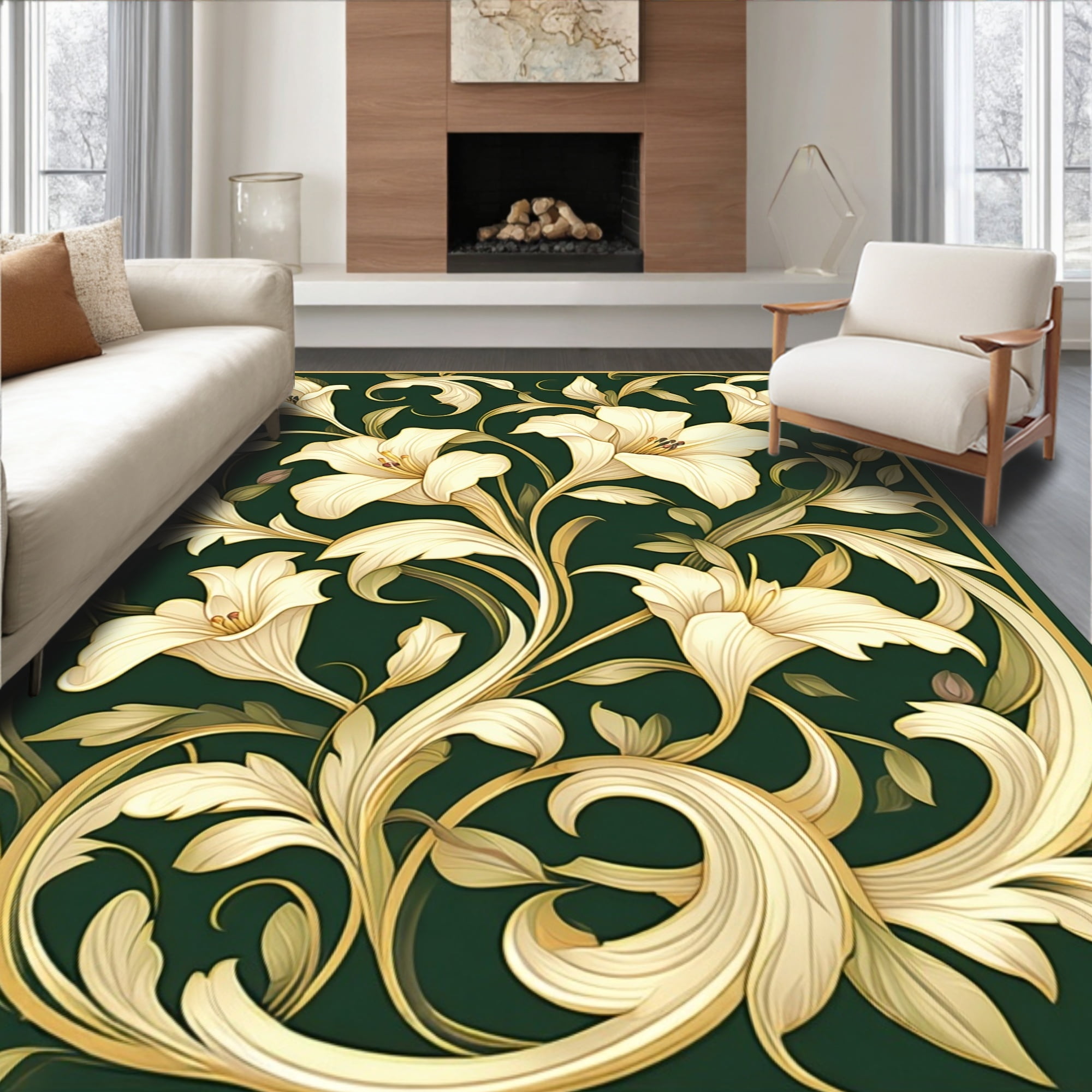 Flatwoven High Traffic Area Rug, Art Nouveau Vinework Featuring ...