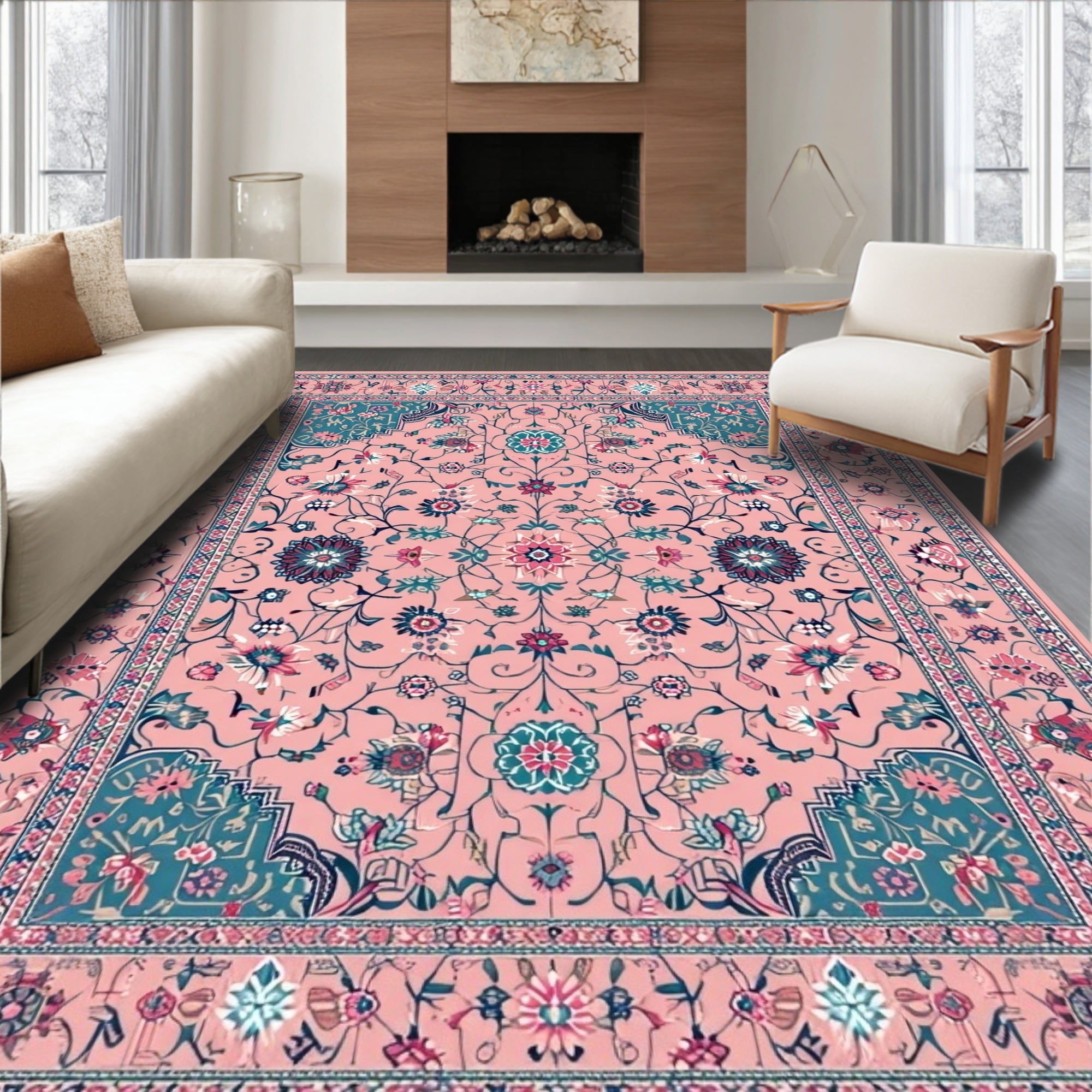 ODIKA 6'x9' Machine Washable Non-Slip Area Rug, Artful Black