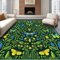 Flatwoven High Traffic Area Rug, Artful Butterfly Botanical Arrangement, Non Slip, Stain Resistant, Washable Area Rugs for Living Room, Bedroom(Green, 4X6)