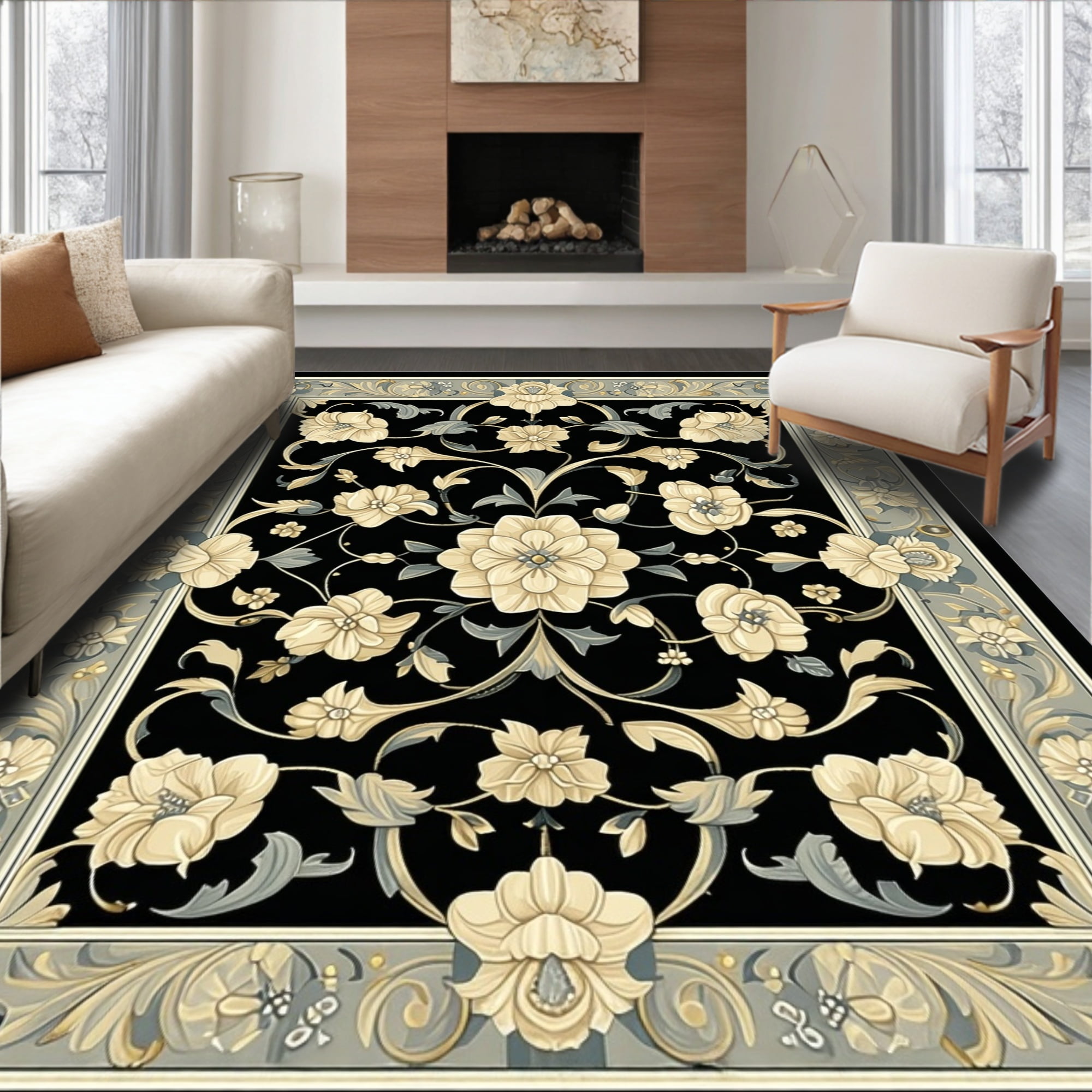 ODIKA 5'x7' Machine Washable Non-Slip Area Rug, Artisan Floral ...