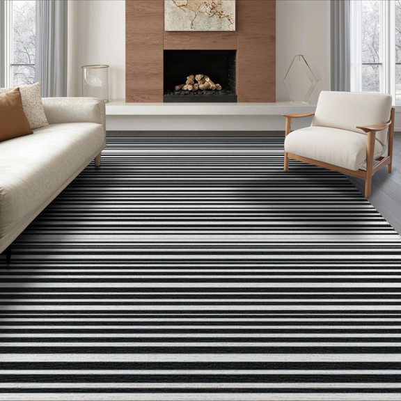 ODIKA 6'x9' Geometric Black Washable Area Rug Non-Slip, Chair-Friendly, for Dining Room, Under Table, Office Décor
